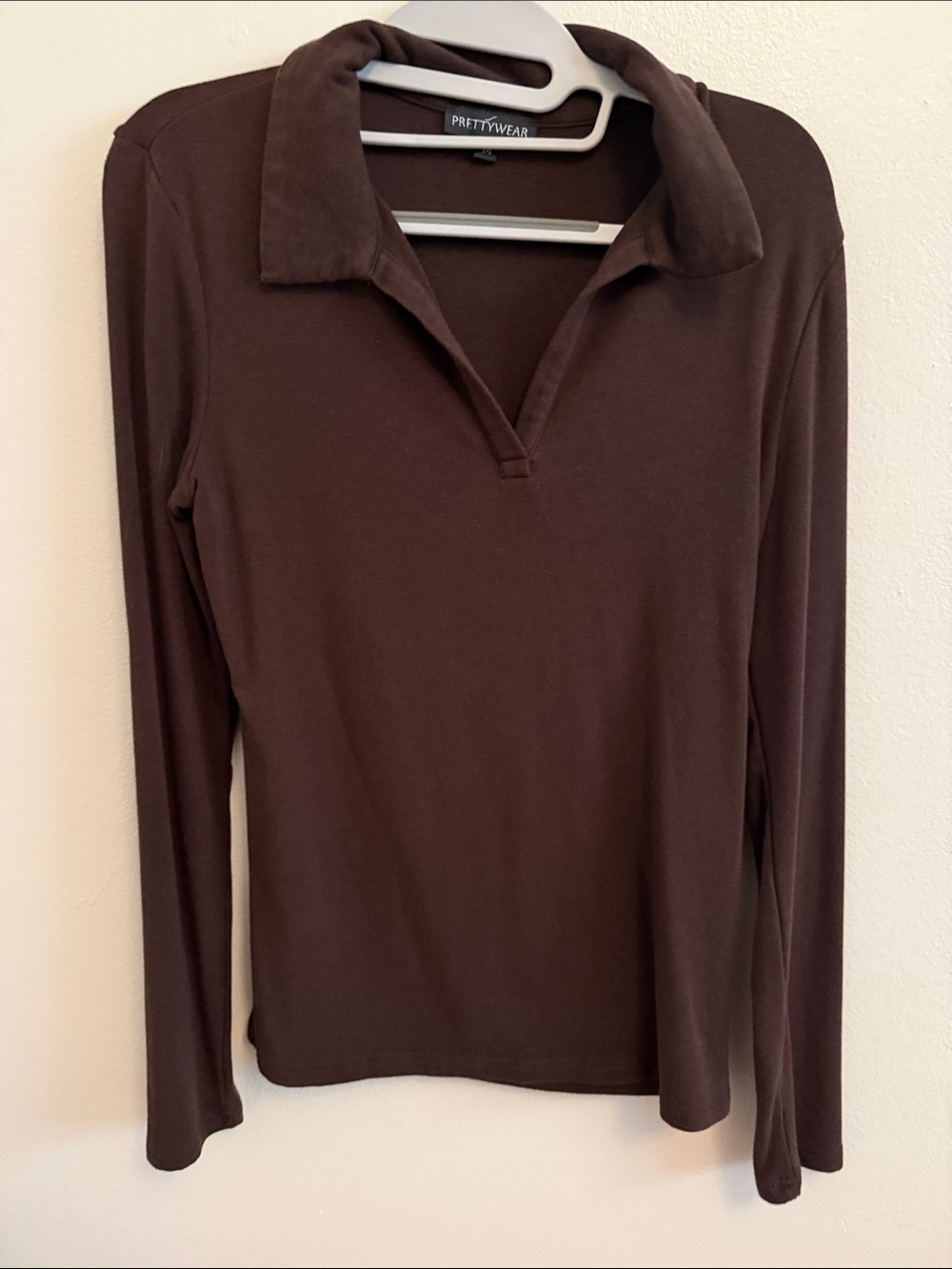 Women's Brown Long-Sleeve Polo Top